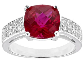 Lab Created Ruby Rhodium Over Sterling Silver Ring 5.23ctw