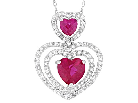 Lab Created Ruby Rhodium Over Sterling Silver Pendant with Chain 4.27ctw