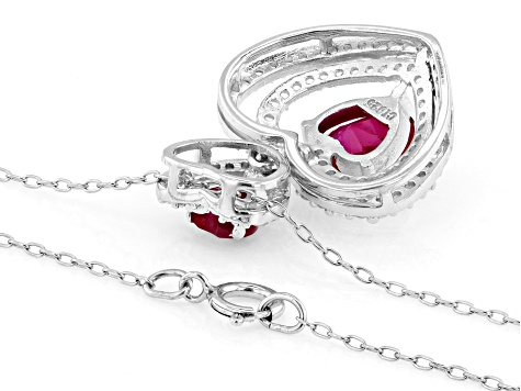 Lab Created Ruby Rhodium Over Sterling Silver Pendant with Chain 4.27ctw