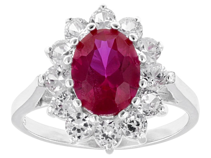 Lab Created Ruby Rhodium Over Sterling Silver Ring 3.14ctw