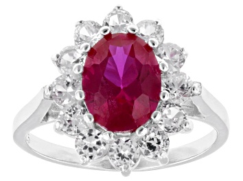 Picture of Lab Created Ruby Rhodium Over Sterling Silver Ring 3.14ctw
