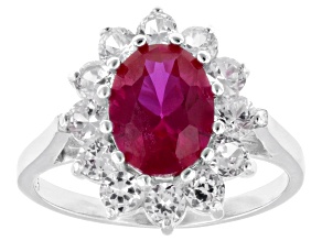 Lab Created Ruby Rhodium Over Sterling Silver Ring 3.14ctw