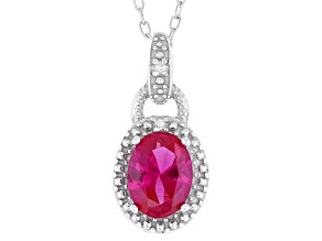 Lab Created Ruby Rhodium Over Sterling Silver Pendant with Chain 1.43ctw