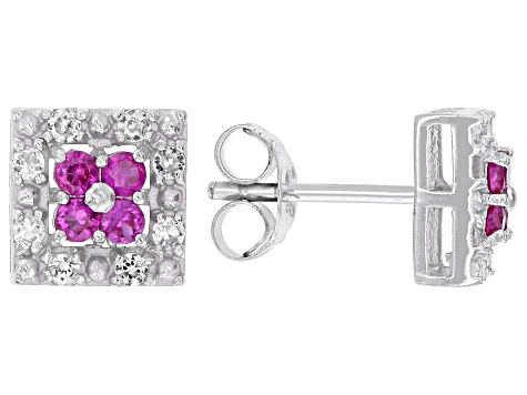 Lab Created Ruby Rhodium Over Sterling Silver Earrings 0.28ctw