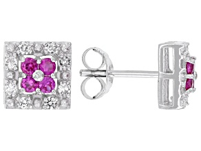 Lab Created Ruby Rhodium Over Sterling Silver Earrings 0.28ctw