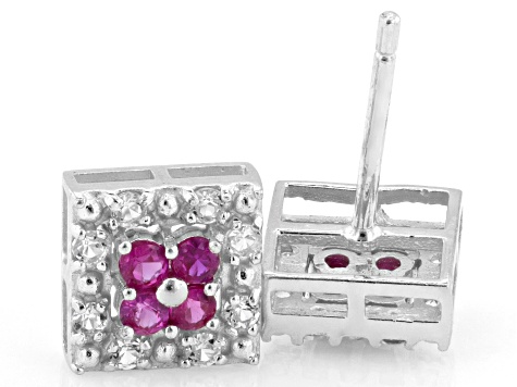 Lab Created Ruby Rhodium Over Sterling Silver Earrings 0.28ctw