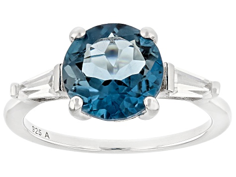 V3 Jewelry Sterling Silver 0.70CT Round Genuine London Blue Topaz and White Zircon Ring