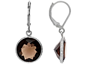 Smoky Quartz Rhodium Over Sterling Silver Earrings 12.00ctw