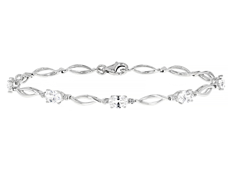 White Lab Created Sapphire Rhodium Over Sterling Silver Bracelet