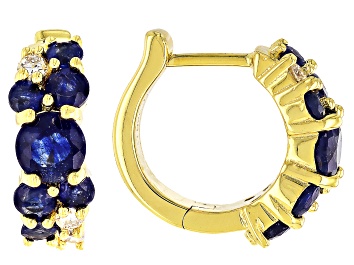 Picture of Blue Mahaleo® Sapphire 18k Gold Over Sterling Silver Earrings 3.77ctw