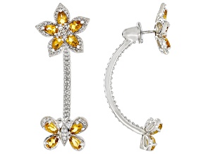 Yellow Citrine Rhodium Over Sterling Silver Interchangeable Earrings 4.31ctw
