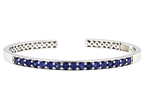Blue Lab Created Sapphire Rhodium Over Sterling Silver Bangle 3.50ctw