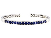 Blue Lab Created Sapphire Rhodium Over Sterling Silver Bangle 3.50ctw
