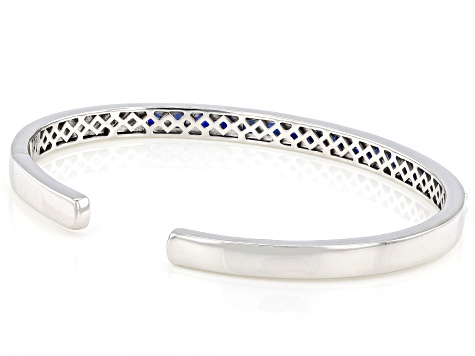 Blue Lab Created Sapphire Rhodium Over Sterling Silver Bangle 3.50ctw