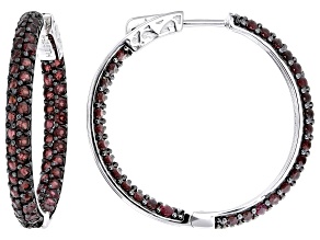 Red Garnet Rhodium Over Sterling Silver Hoop Earrings 4.75ctw