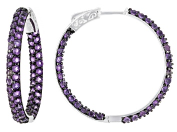 Picture of Purple Amethyst Rhodium Over Sterling Silver Hoop Earrings 3.75ctw
