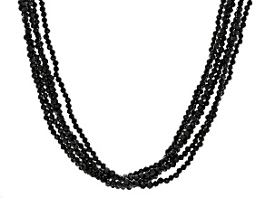Black Spinel Rhodium Over Silver Multi-Strand Beaded Necklace