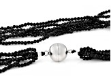 Black Spinel Rhodium Over Silver Multi-Strand Beaded Necklace
