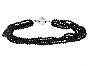 Black Spinel Rhodium Over Silver Multi-Strand Beaded Bracelet