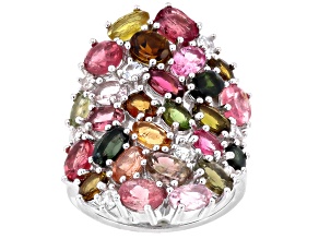 Multi-Tourmaline Rhodium Over Sterling Silver Ring 7.00ctw