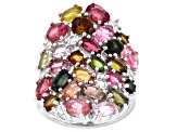 Multi-Tourmaline Rhodium Over Sterling Silver Ring 7.00ctw