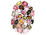Multi-Tourmaline Rhodium Over Sterling Silver Ring 7.00ctw