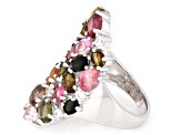 Multi-Tourmaline Rhodium Over Sterling Silver Ring 7.00ctw