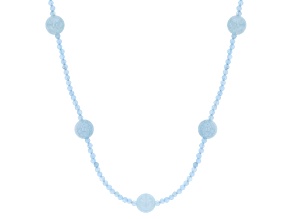 Blue Aquamarine Rhodium Over Sterling Silver Beaded Necklace