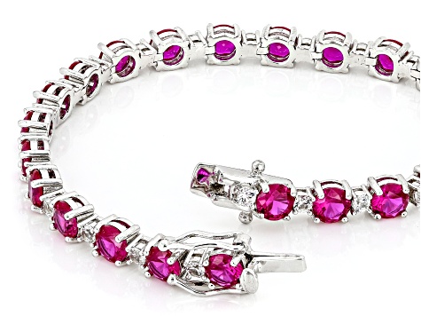 Red Lab Created Ruby Rhodium Over Sterling Silver Bracelet 15.71ctw