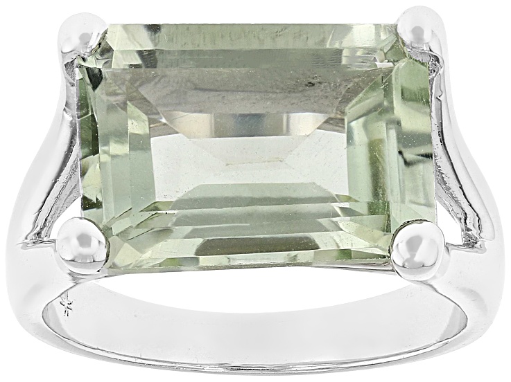 Green Prasiolite Rhodium Over Sterling Silver Ring 6.30ctw