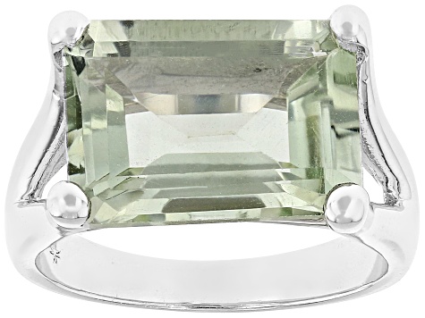 Green Prasiolite Rhodium Over Sterling Silver Ring 6.30ctw
