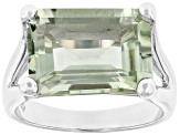 Green Prasiolite Rhodium Over Sterling Silver Ring 6.30ctw