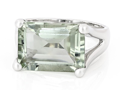 Green Prasiolite Rhodium Over Sterling Silver Ring 6.30ctw