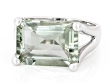 Green Prasiolite Rhodium Over Sterling Silver Ring 6.30ctw