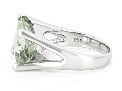 Green Prasiolite Rhodium Over Sterling Silver Ring 6.30ctw