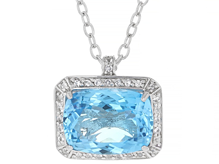 Sky Blue Topaz Rhodium Over Sterling Silver Pendant with Chain 23.90ctw