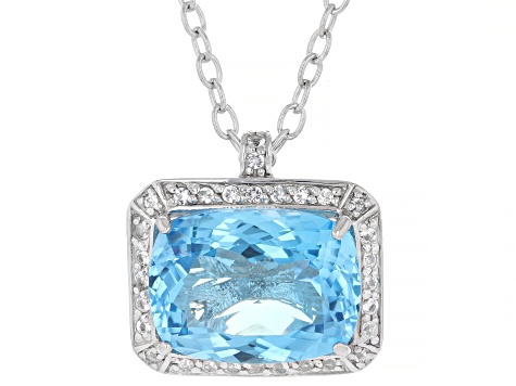 Sky Blue Topaz Rhodium Over Sterling Silver Pendant with Chain 23.90ctw
