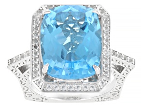 Sky Blue Topaz Rhodium Over Sterling Silver Ring 11.83ctw