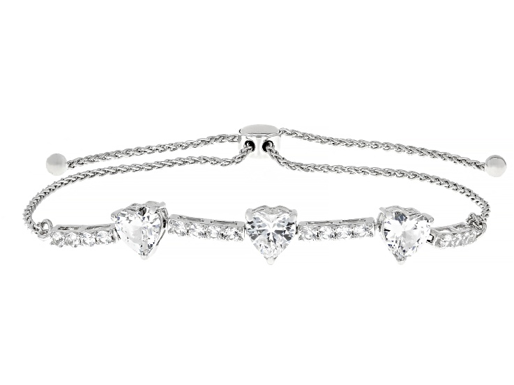 White Lab Created Sapphire Rhodium Over Sterling Silver Bolo Bracelet 3.01ctw