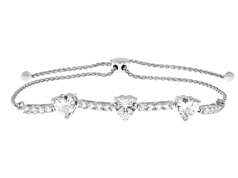 White Lab Created Sapphire Rhodium Over Sterling Silver Bolo Bracelet 3.01ctw