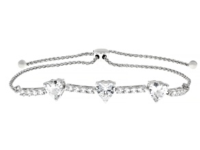 White Lab Created Sapphire Rhodium Over Sterling Silver Bolo Bracelet 3.01ctw