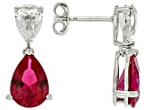 Lab Created Ruby Rhodium Over Sterling Silver Pendant with Chain and Earrings Set 7.97ctw