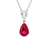 Lab Created Ruby Rhodium Over Sterling Silver Pendant with Chain and Earrings Set 7.97ctw