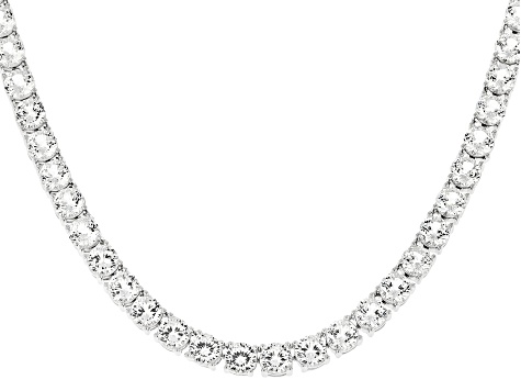 White Lab Created Sapphire Rhodium Over Sterling Silver Necklace 34.20ctw