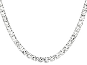 White Lab Created Sapphire Rhodium Over Sterling Silver Necklace 34.20ctw