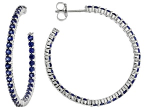 Blue Lab Created Sapphire Rhodium Over Sterling Silver Hoop Earrings 2.70ctw