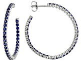 Blue Lab Created Sapphire Rhodium Over Sterling Silver Hoop Earrings 2.70ctw