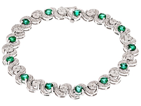 Lab Created Emerald Rhodium Over Sterling Silver Bracelet 3.13ctw