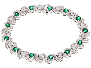 Lab Created Emerald Rhodium Over Sterling Silver Bracelet 3.13ctw