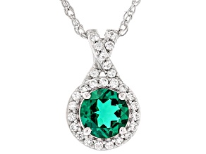 Lab Created Emerald Rhodium Over Sterling Silver Pendant with Chain 0.87ctw